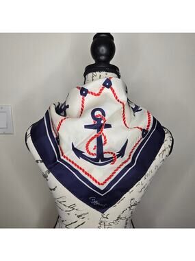 CEGGALI Creazione Nautical Anchor Print Scarf Blue White and Red